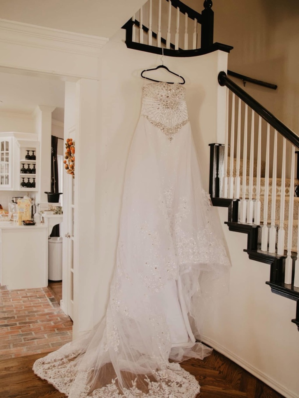 Strapless White Beaded Wedding Gown